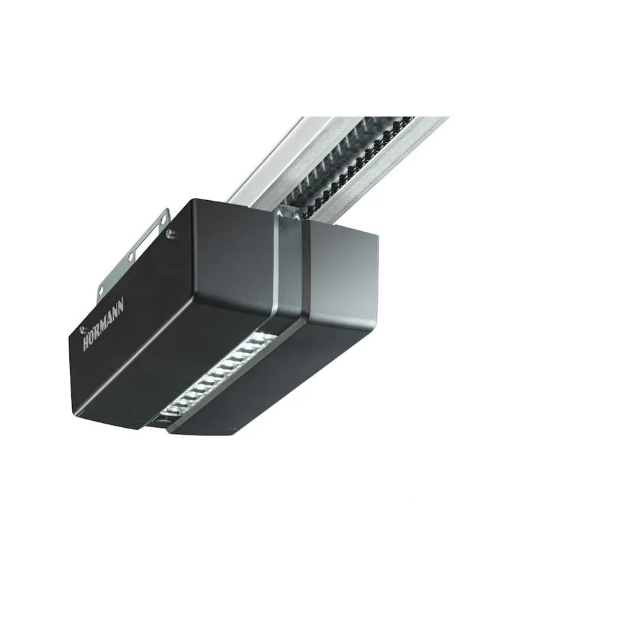 Black Hörmann ProMatic garage door operator with an LED light strip